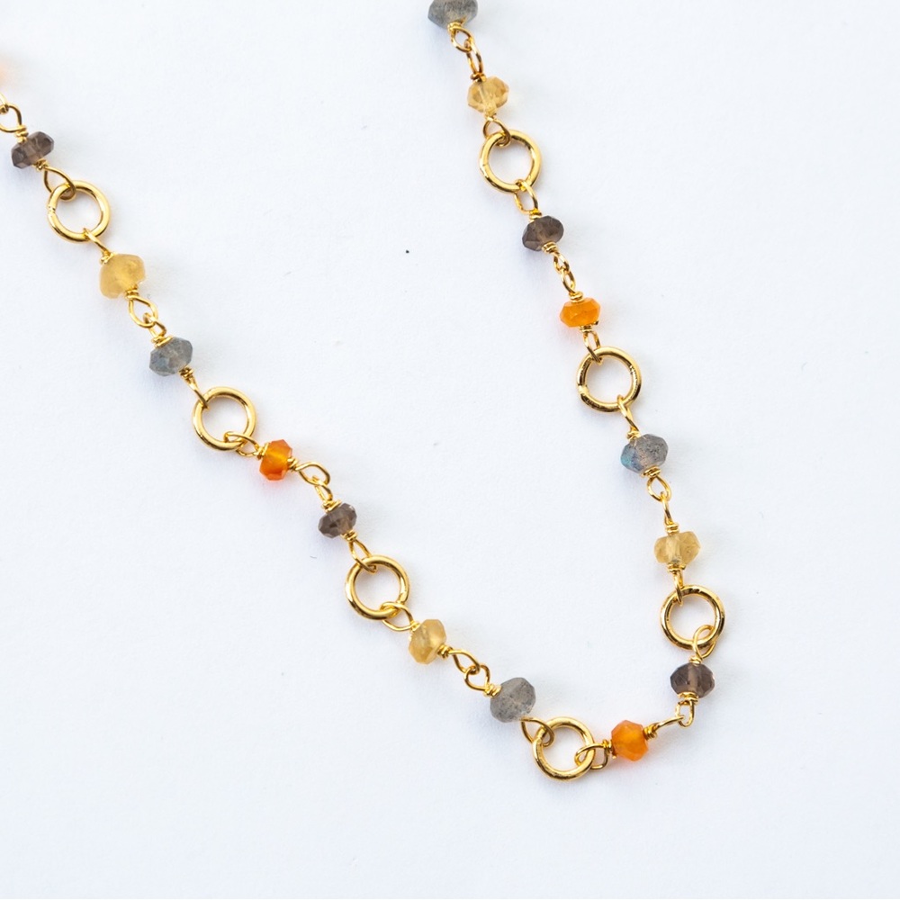 Dainty feminine multicolor stone beaded necklace with neutral tone by Technibond